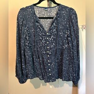 Old Navy Blue Relaxed Long Sleeve Blouse